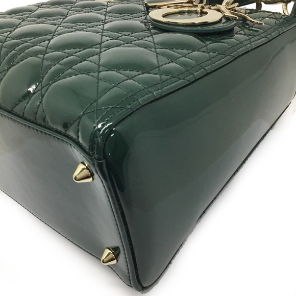 DIOR Lady Dior Medium Patent Leather Shoulder Bag Green - Picture 15 of 16